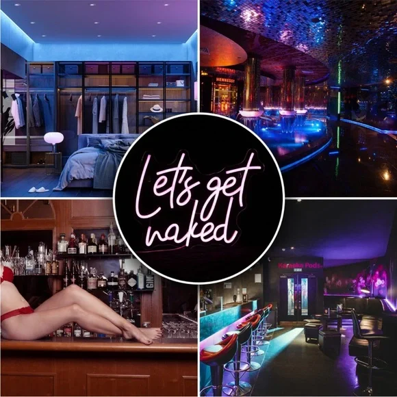 Let’s Get Naked Neon Pink LED Light Sexy Bright Wall Decor Sign Bathroom Bedroom - Picture 4 of 6
